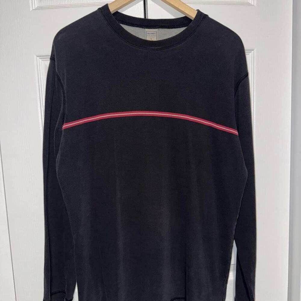 Vintage Y2K Old Navy Faded Black Red Stripe Style Long Sleeve Shirt Size Large